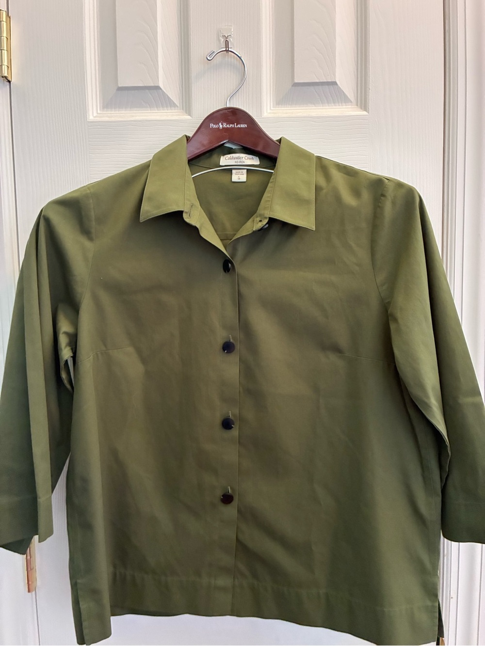 Coldwater Creek Olive Green Button-Down Women's Non Iron Button Down size 14